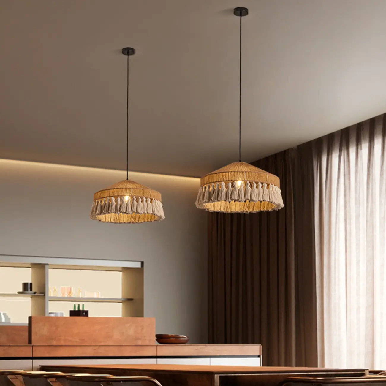 Oriental Dome Rope Shade Pendant Light for Dining Room Image - 4 | homeyfad