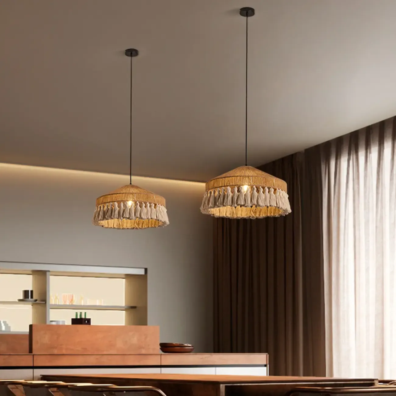 Oriental Dome Rope Shade Pendant Light for Dining Room Image - 4