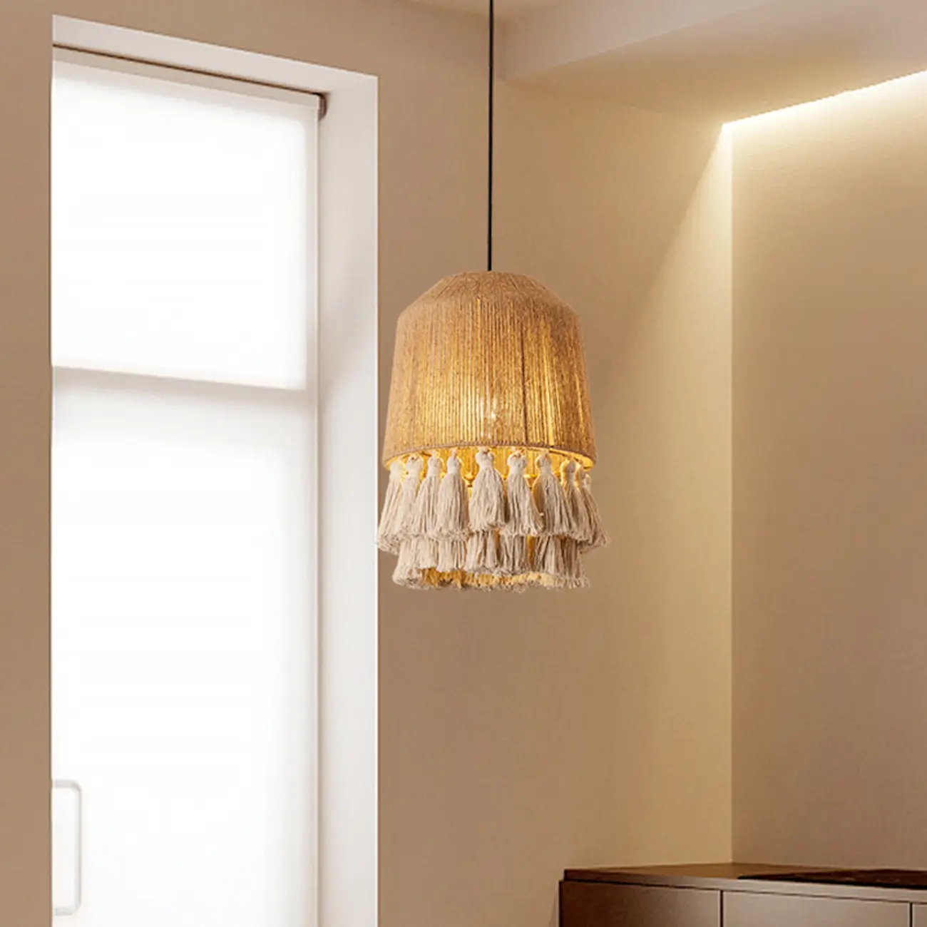 Oriental Dome Rope Shade Pendant Light for Dining Room Image - 6 | homeyfad