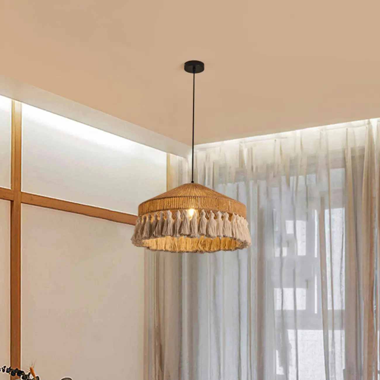 Oriental Dome Rope Shade Pendant Light for Dining Room Image - 7 | homeyfad