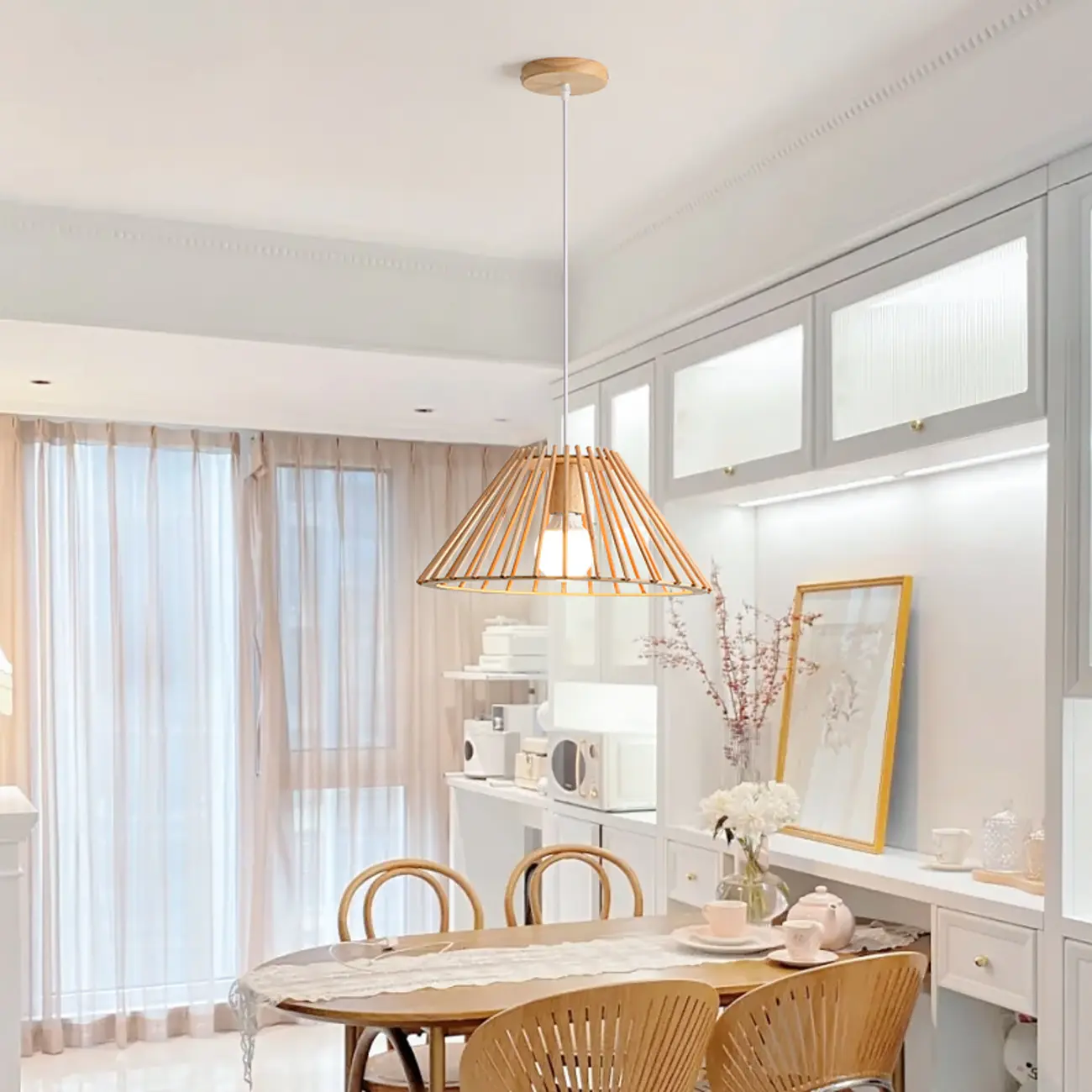 Modern Wood Geometric Island Pendant Light for Kitchen Image - 4 | homeyfad