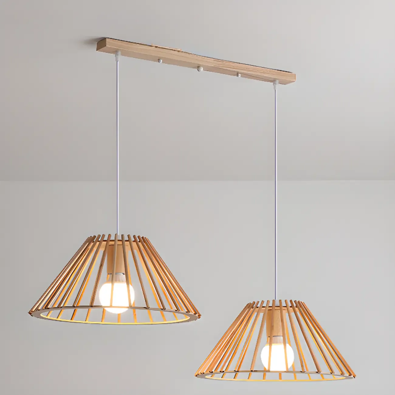 Modern Wood Geometric Island Pendant Light for Kitchen Image - 8