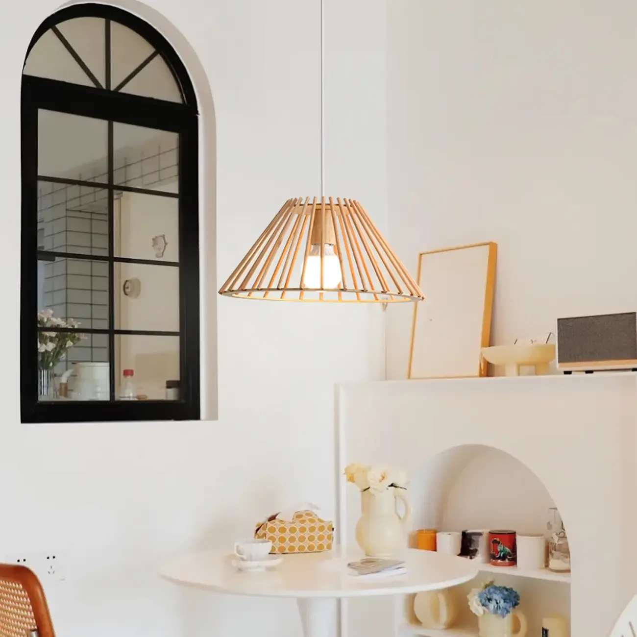 Modern Wood Geometric Island Pendant Light for Kitchen Image - 3