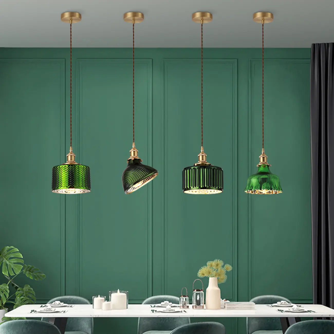 Modern Green Glass Pendant Light Adjustable for Kitchen Dining Image - 1 | homeyfad