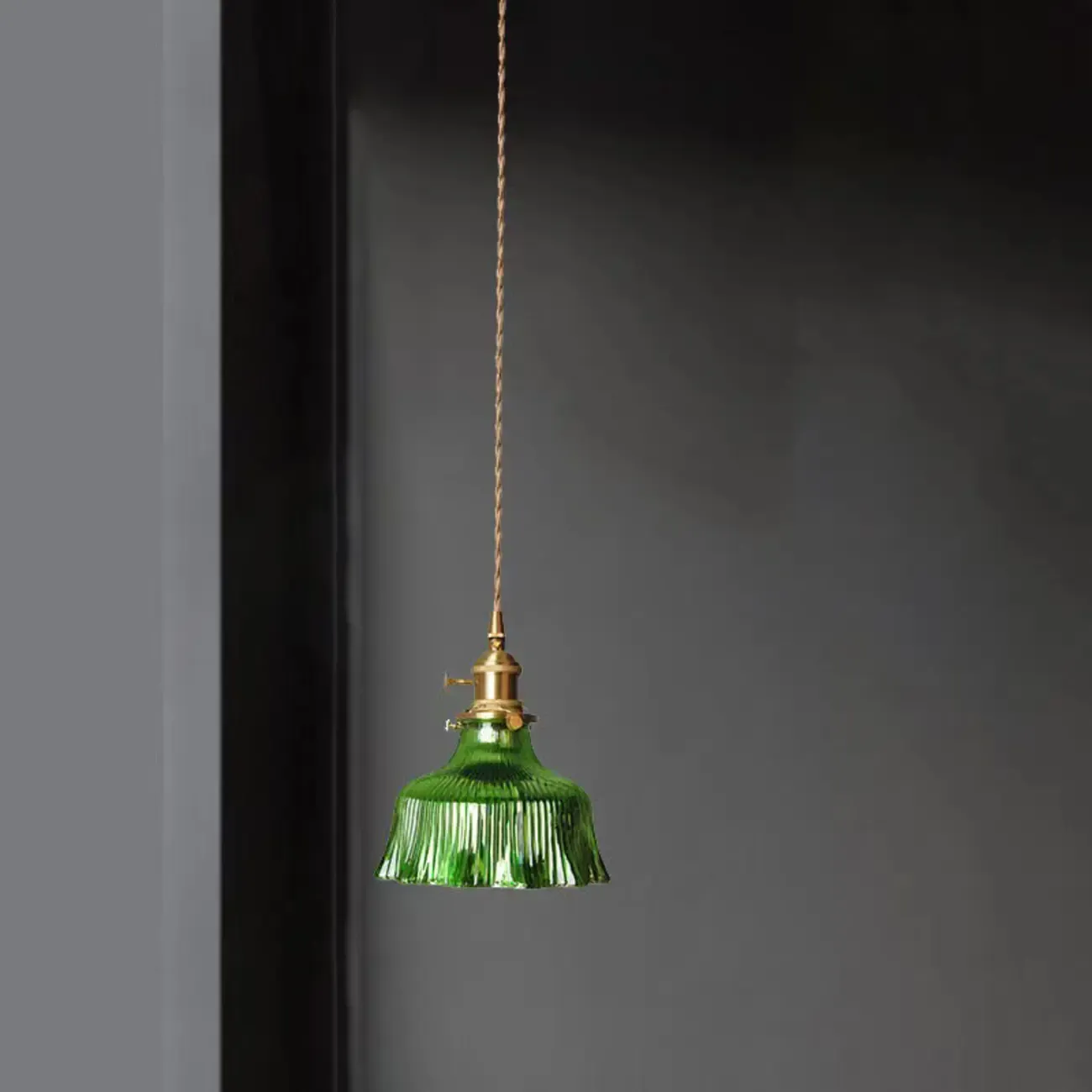 Modern Green Glass Pendant Light Adjustable for Kitchen Dining Image - 2