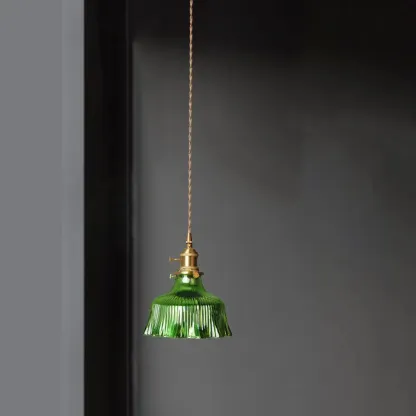 Modern Green Glass Pendant Light Adjustable for Kitchen Dining Image - 2