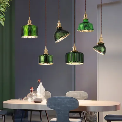 Modern Green Glass Pendant Light Adjustable for Kitchen Dining Image - 4