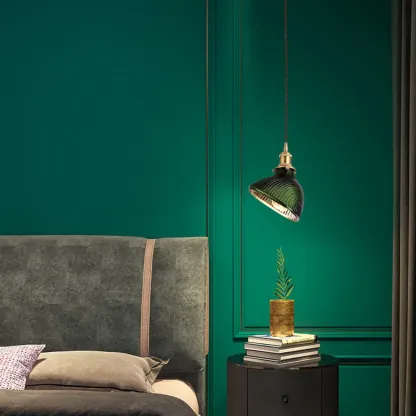 Modern Green Glass Pendant Light Adjustable for Kitchen Dining Image - 7