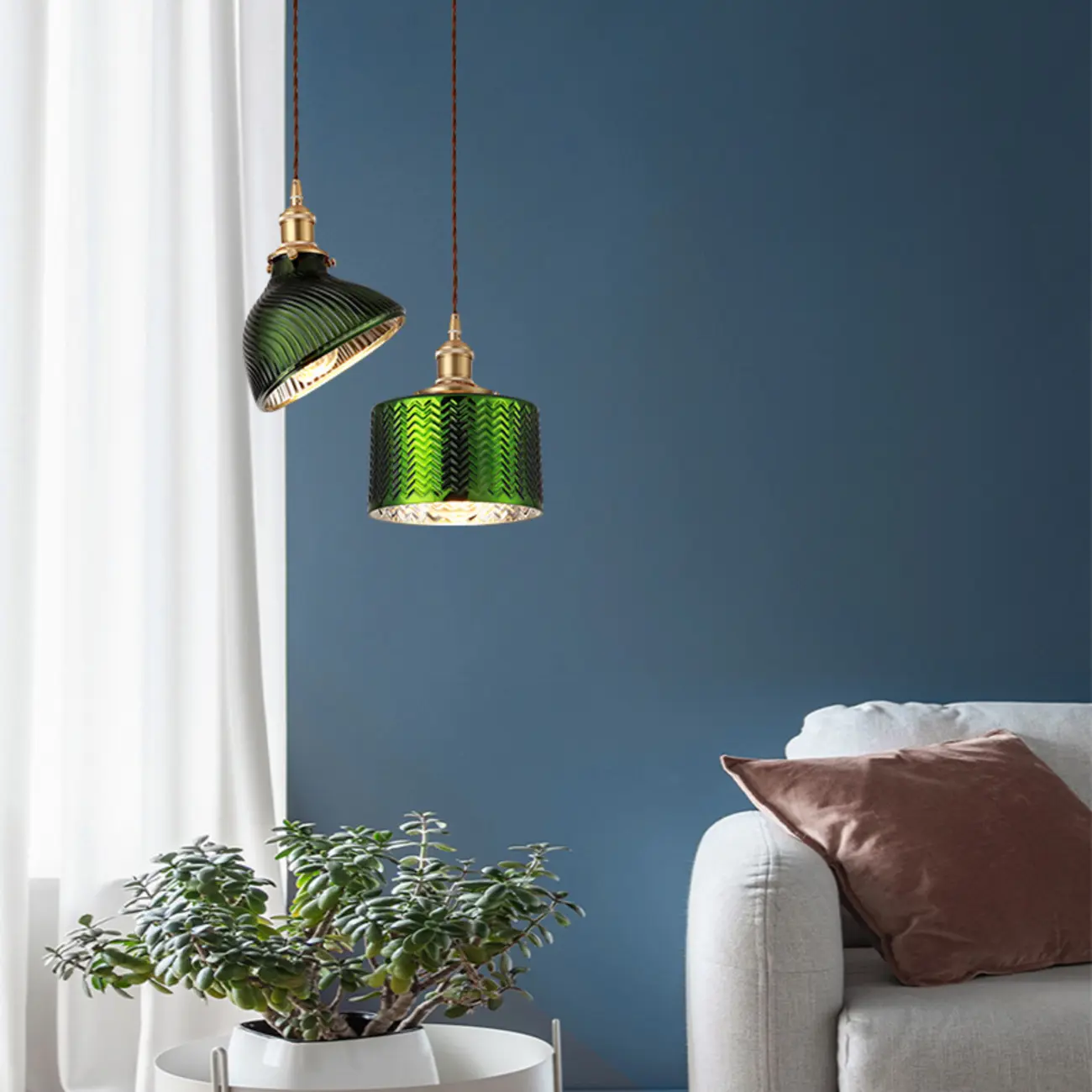 Modern Green Glass Pendant Light Adjustable for Kitchen Dining Image - 8 | homeyfad