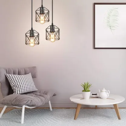 Industrial Black 1/3 Light Pendant Lights for Kitchen Island Hanging Image - 2