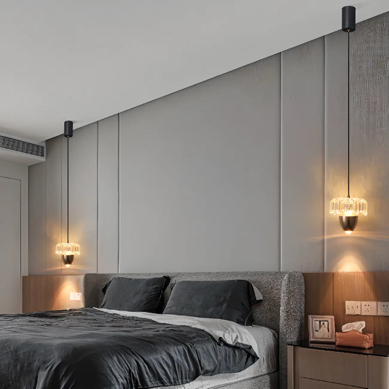 2-Light Black Metal Acrylic Dimming LED Pendant Light Image - 4 | homeyfad