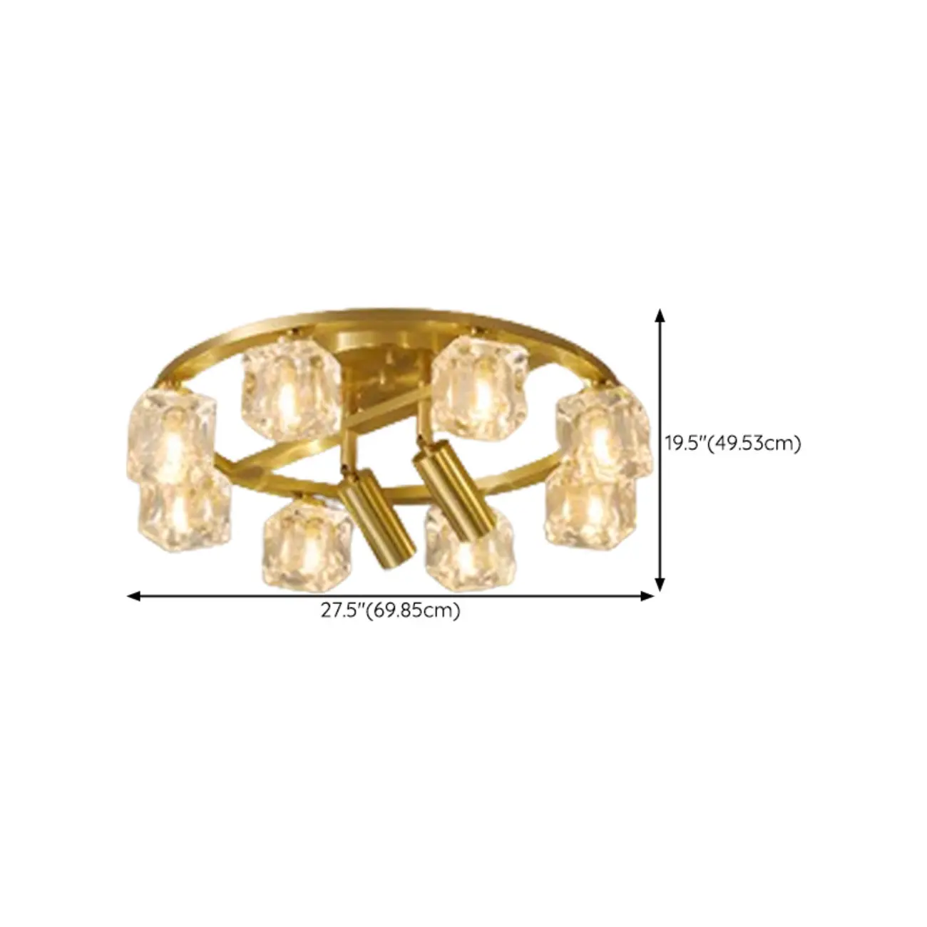 Gold Circle Semi Flush Ceiling Light Rock Crystal Shade #size