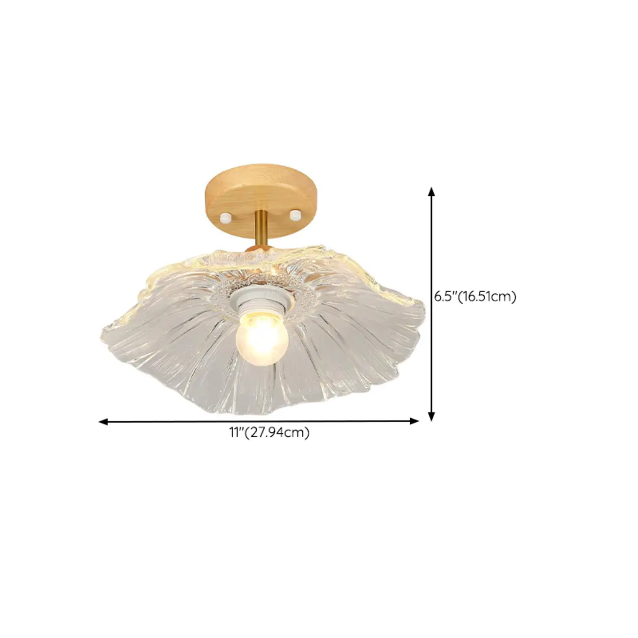 Clear Floral Glass Modern Wood Semi Flush Ceiling Light #size