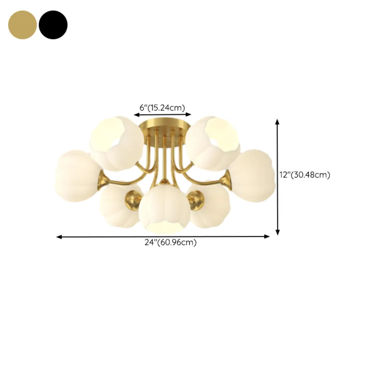 White Glass Floral Shade Metal Semi Flush Ceiling Light #size