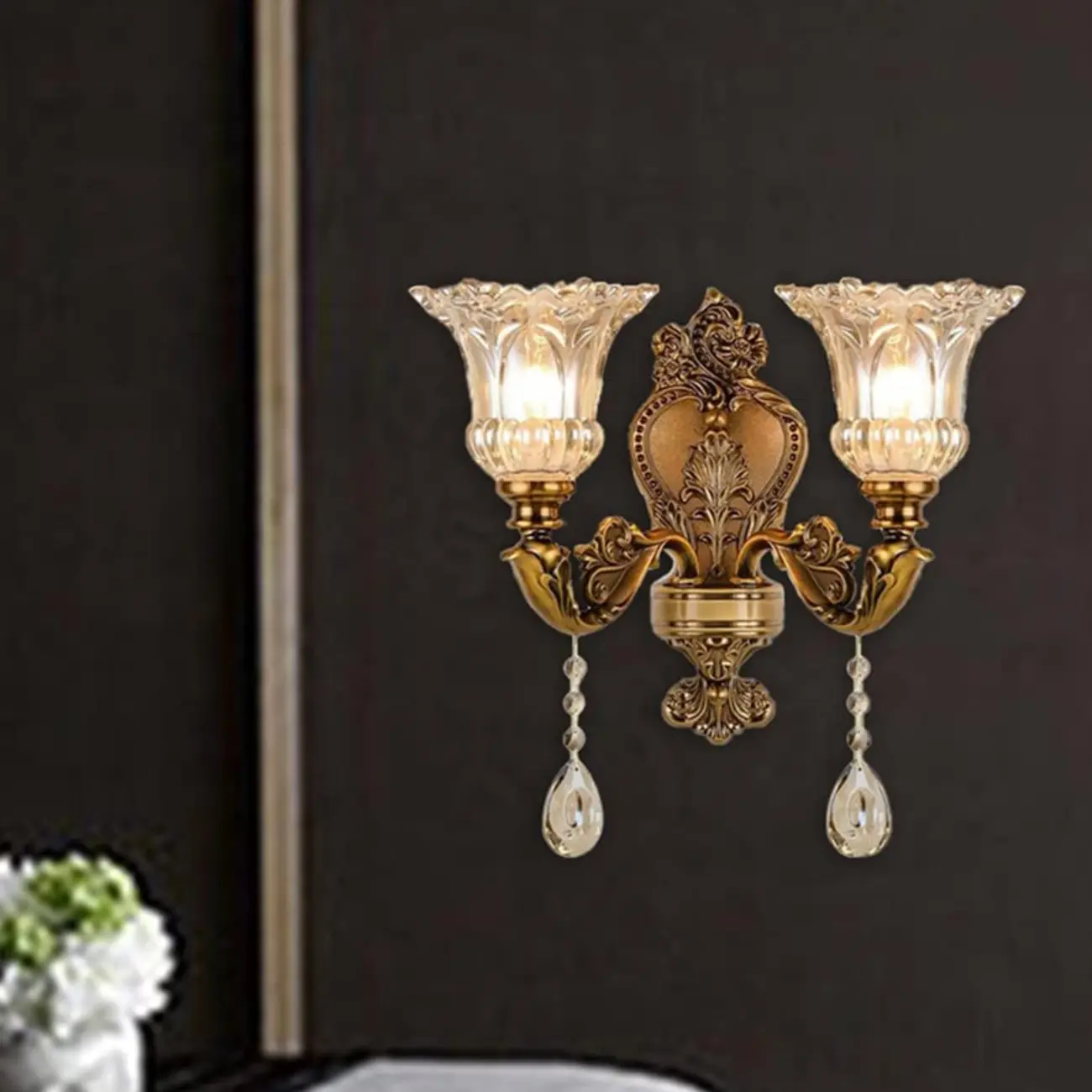 Vintage Brass Crystal Wall Sconce for Indoor Decor Image - 3 | homeyfad