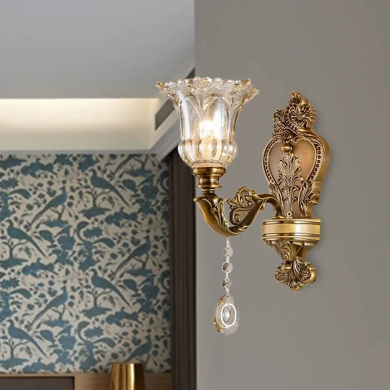 Vintage Brass Crystal Wall Sconce for Indoor Decor Image - 5 | homeyfad