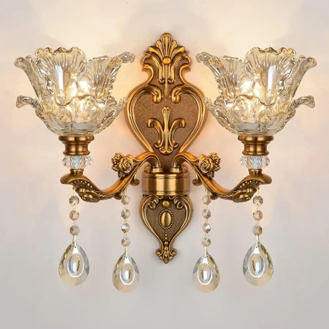 Vintage Brass Crystal Wall Sconce for Indoor Decor Image - 7 | homeyfad