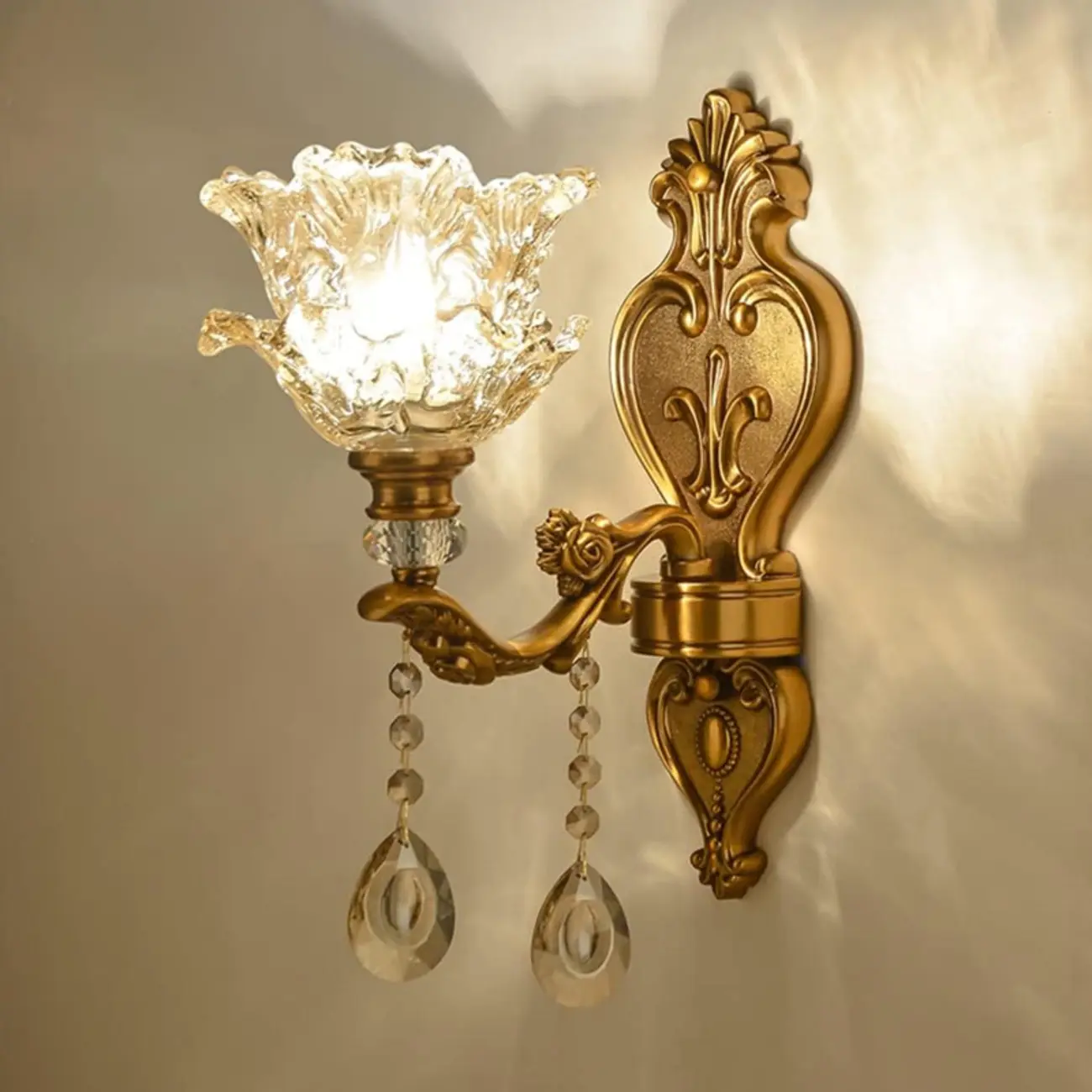 Vintage Brass Crystal Wall Sconce for Indoor Decor Image - 2 | homeyfad