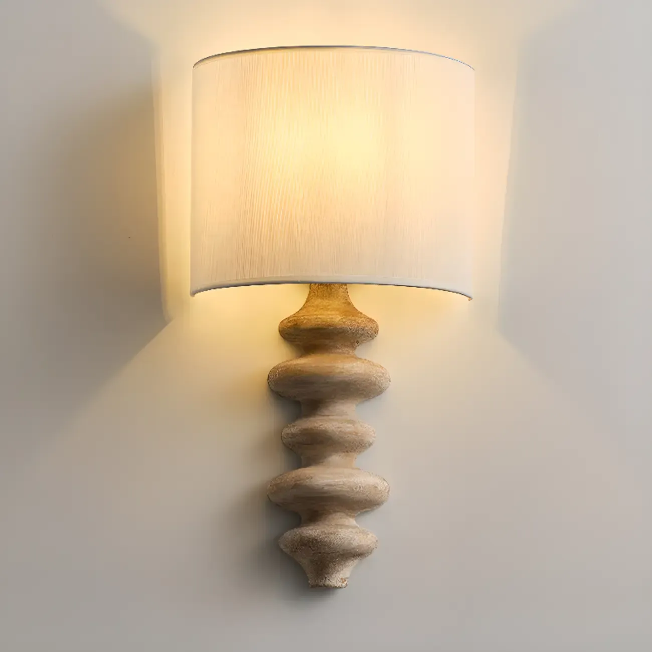 21"H Modern Geometric Wooden Wall Sconce with Fabric Shade