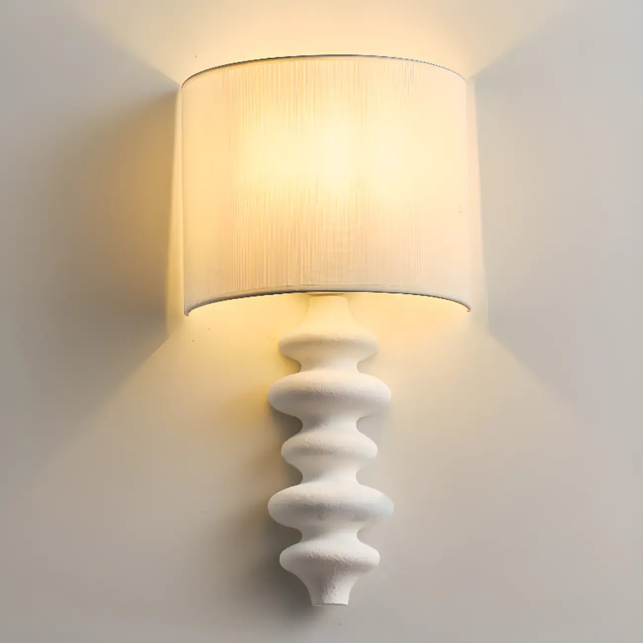 21"H Modern Geometric Wooden Wall Sconce with Fabric Shade | HomeyFad