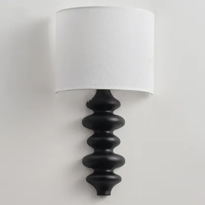 21"H Modern Geometric Wooden Wall Sconce with Fabric Shade