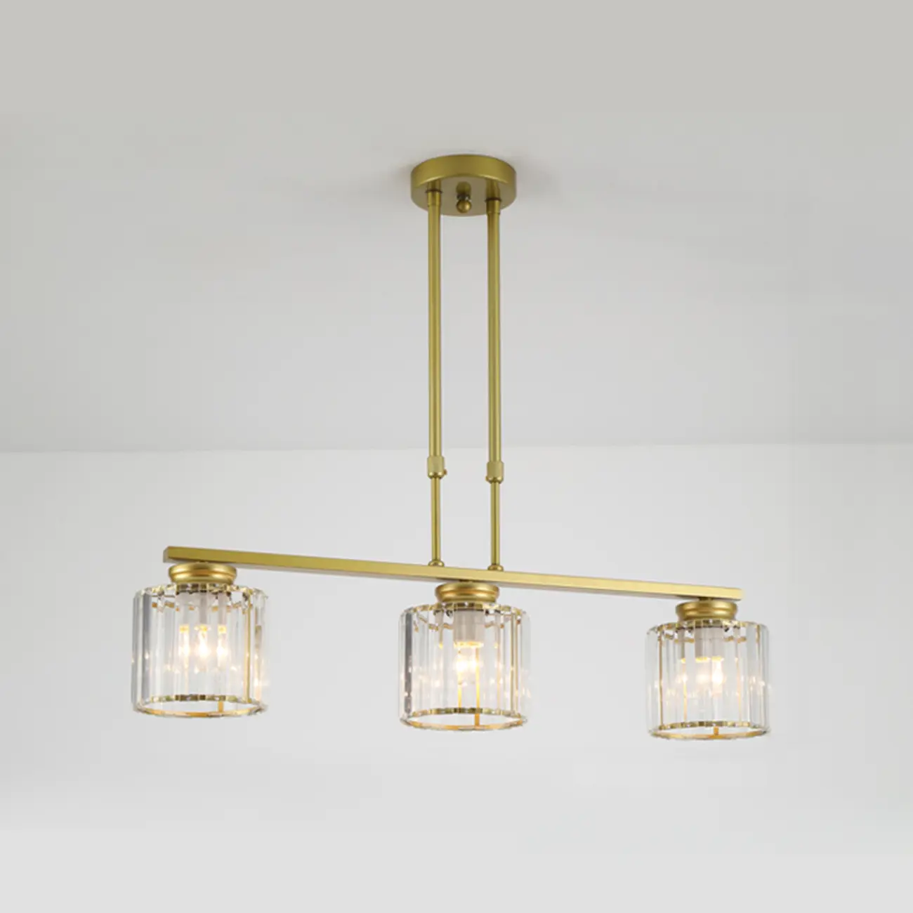Golden 3-Light Glass LED Square Island Pendant Light | homeyfad
