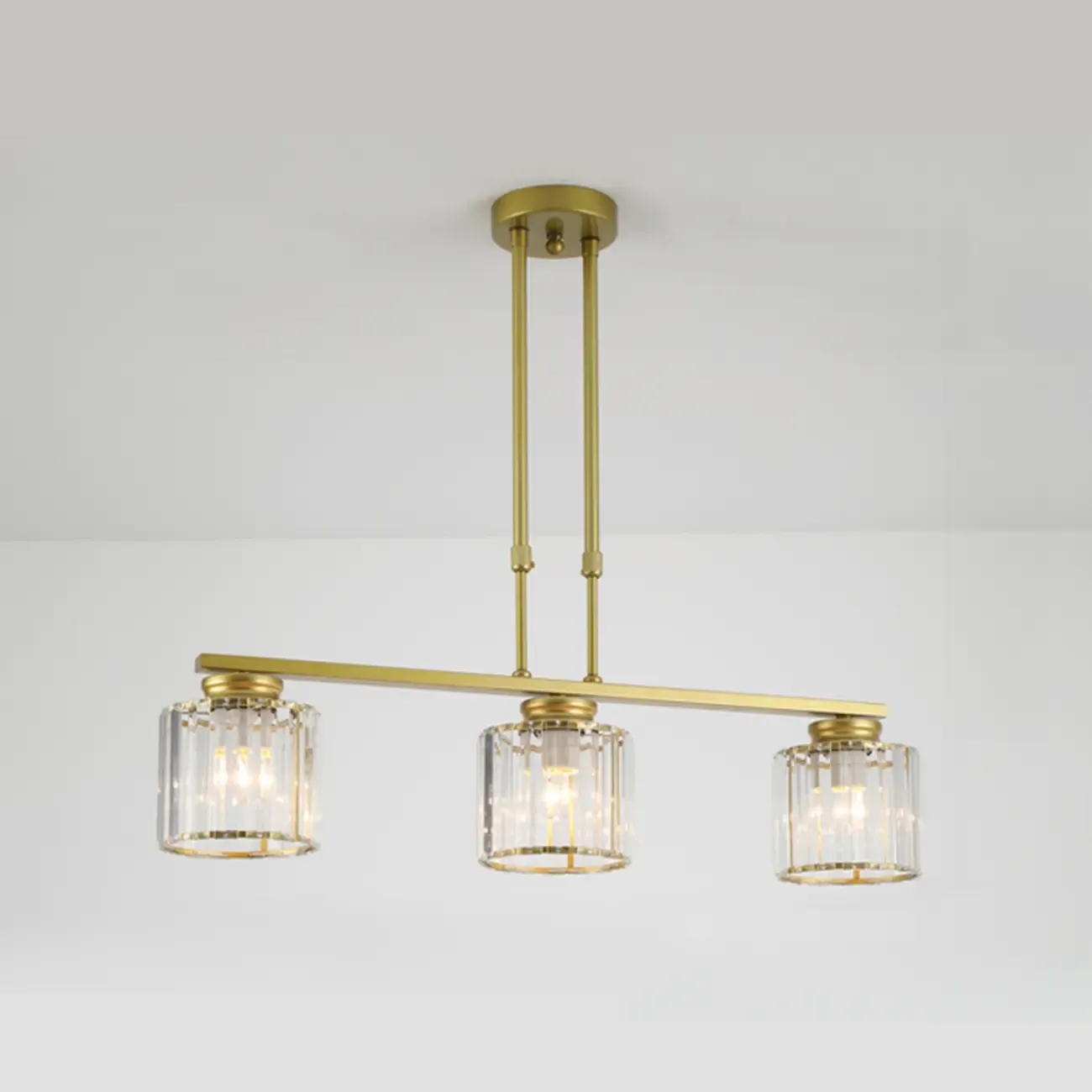 Golden 3-Light Glass LED Square Island Pendant Light