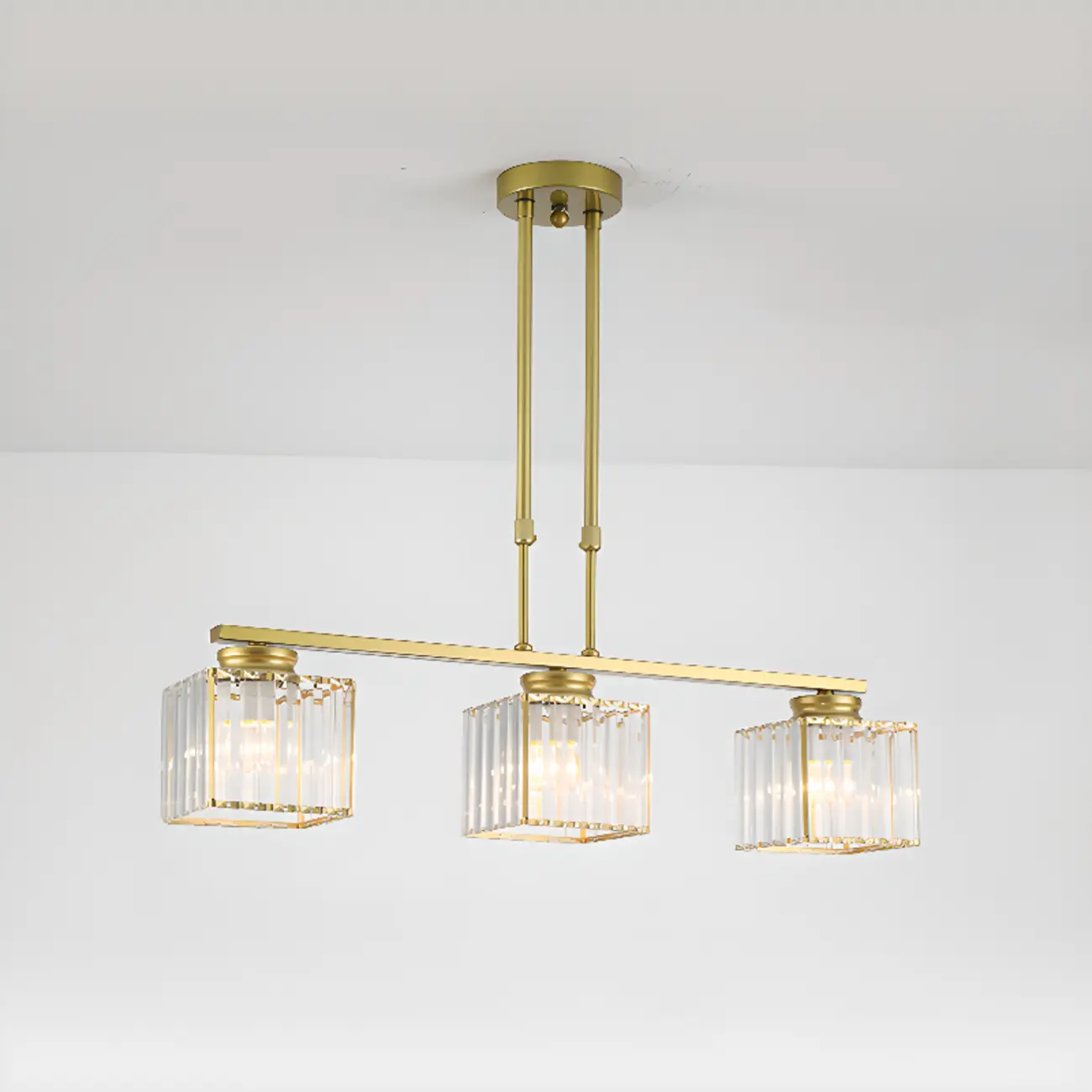 Golden 3-Light Glass LED Square Island Pendant Light | homeyfad