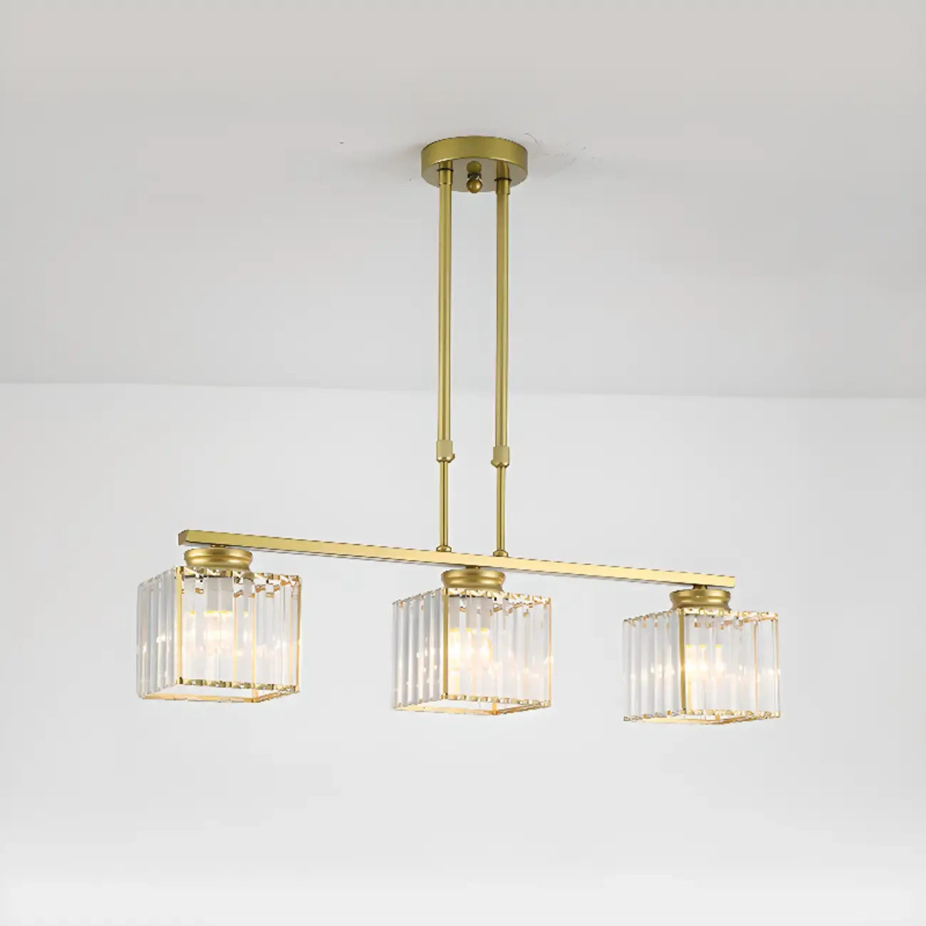 Golden 3-Light Glass LED Square Island Pendant Light