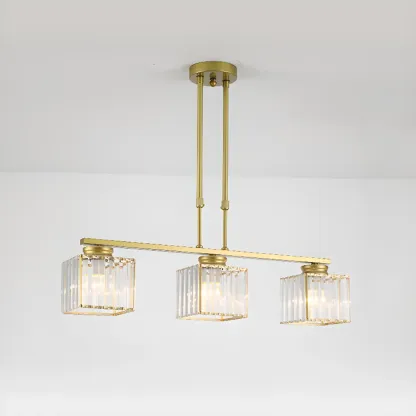 Golden 3-Light Glass LED Square Island Pendant Light