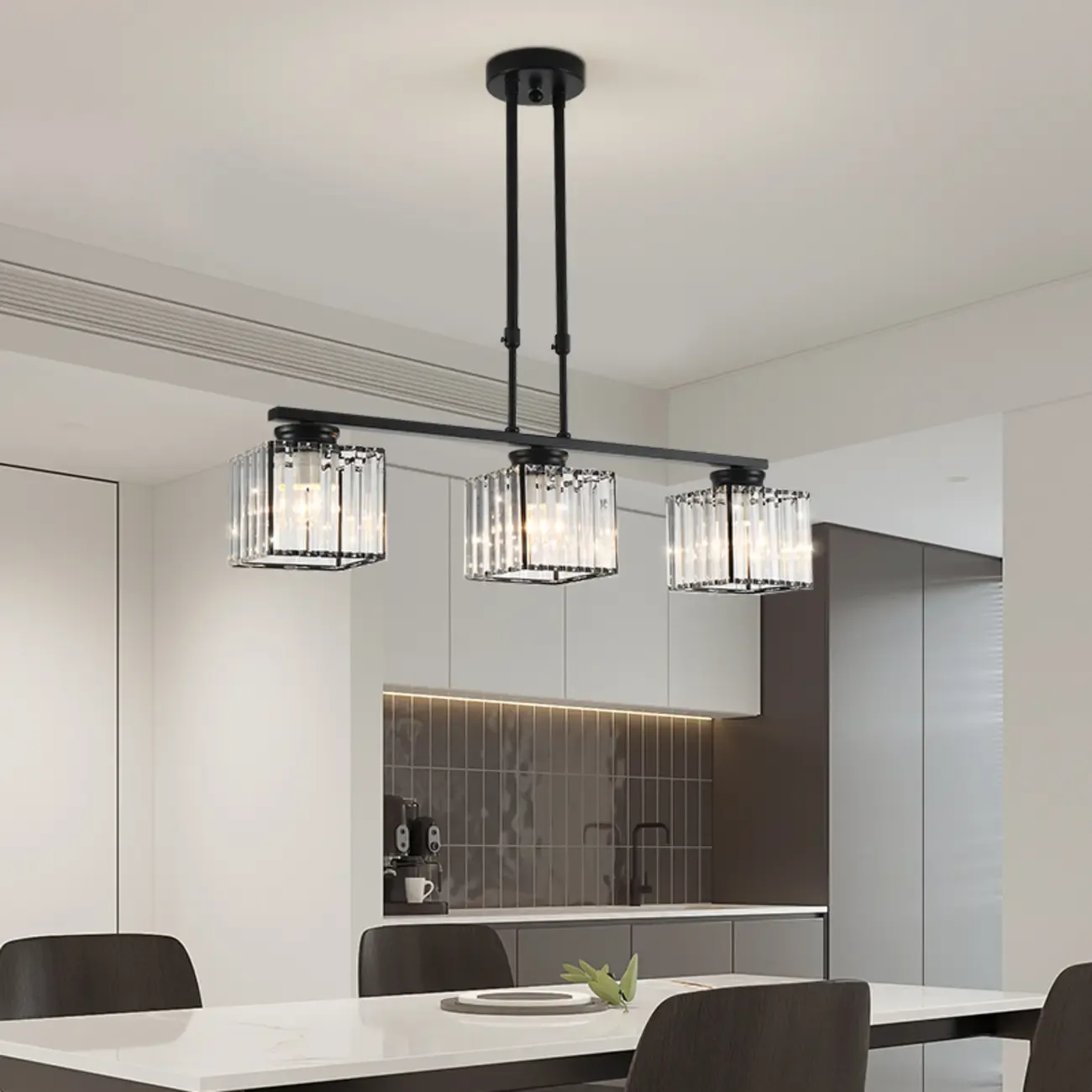 Golden 3-Light Glass LED Square Island Pendant Light