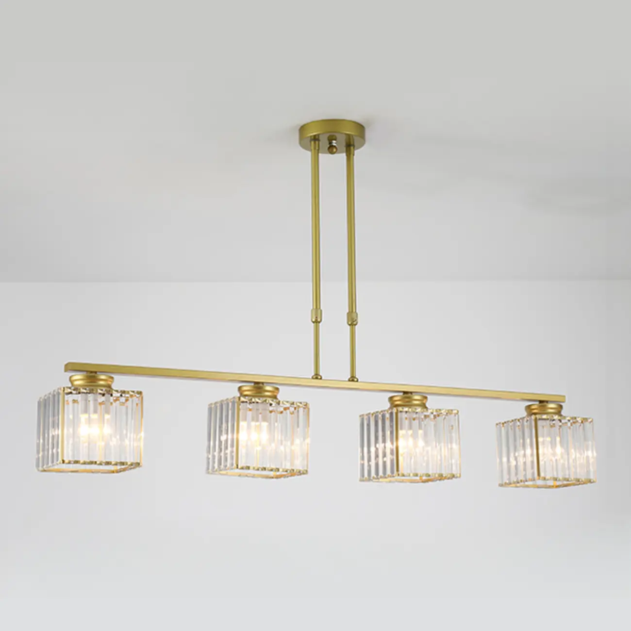 Golden 3-Light Glass LED Square Island Pendant Light | homeyfad