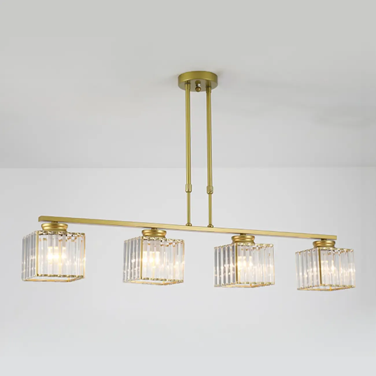 Golden 3-Light Glass LED Square Island Pendant Light