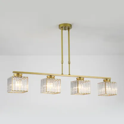Golden 3-Light Glass LED Square Island Pendant Light