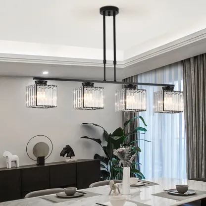 Golden 3-Light Glass LED Square Island Pendant Light