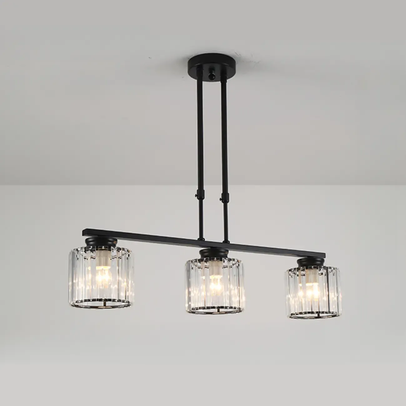 Golden 3-Light Glass LED Square Island Pendant Light