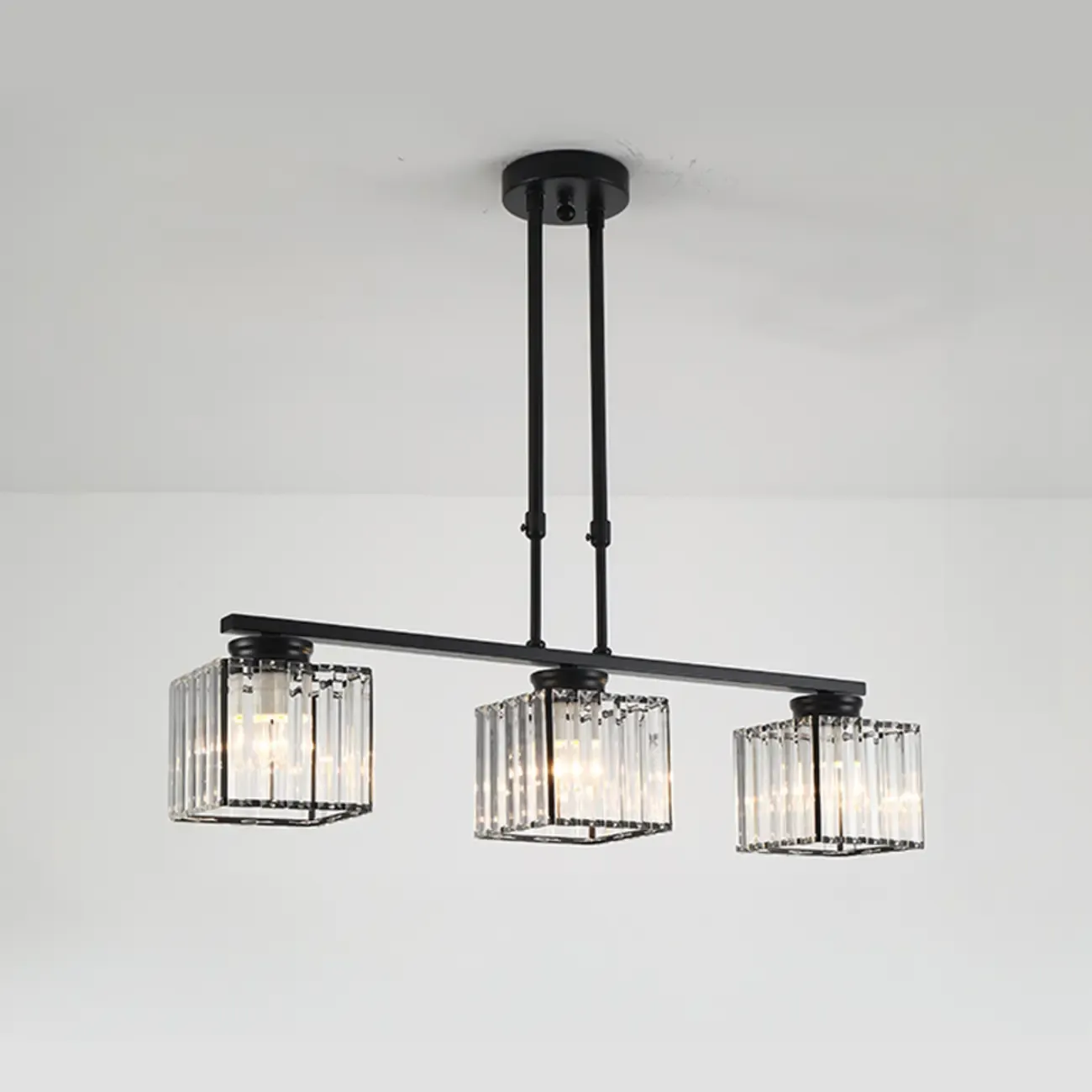 Golden 3-Light Glass LED Square Island Pendant Light