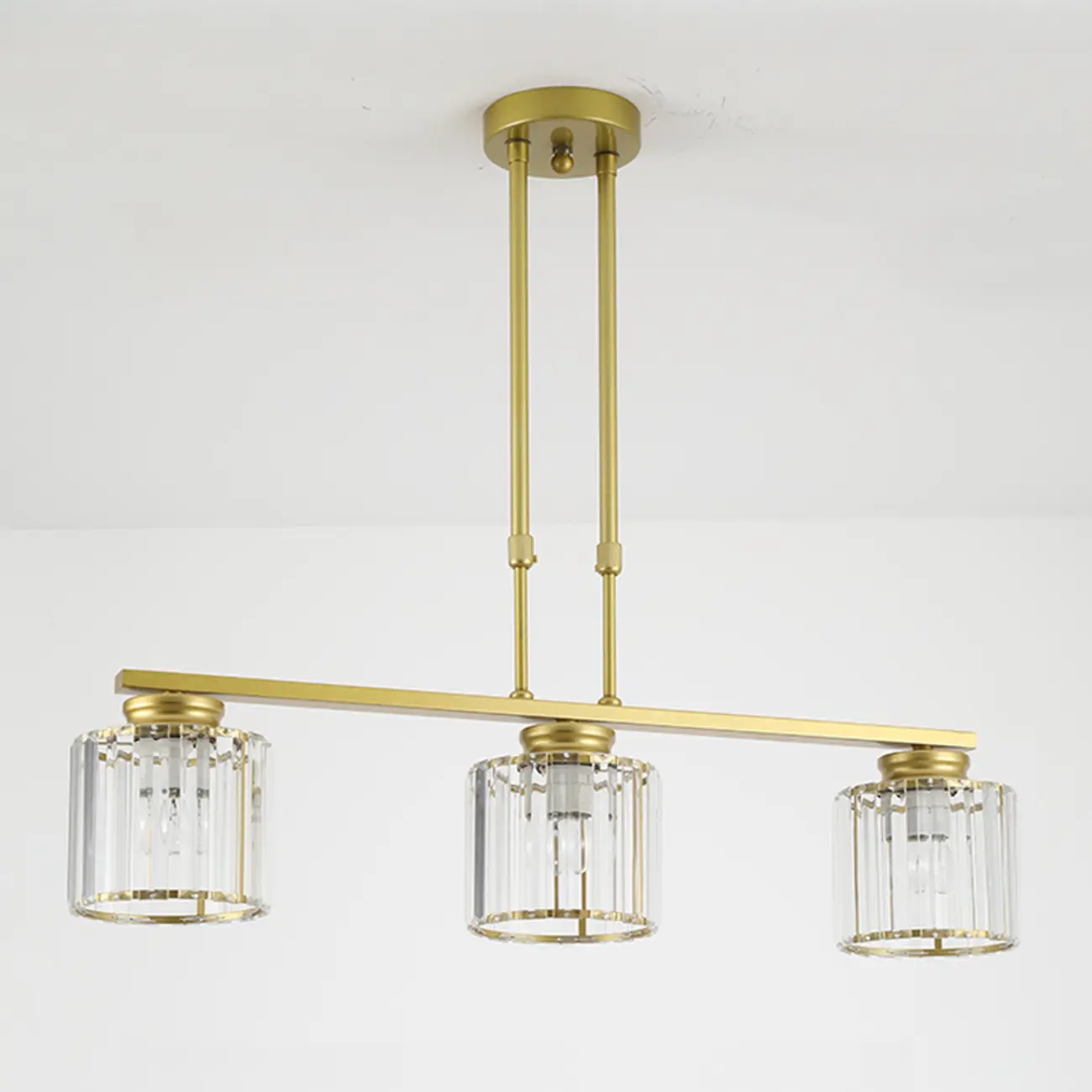 Golden 3-Light Glass LED Square Island Pendant Light | homeyfad