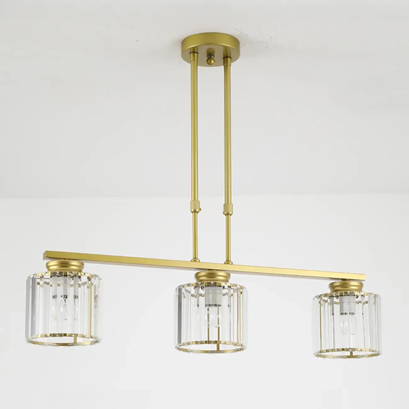 Golden 3-Light Glass LED Square Island Pendant Light