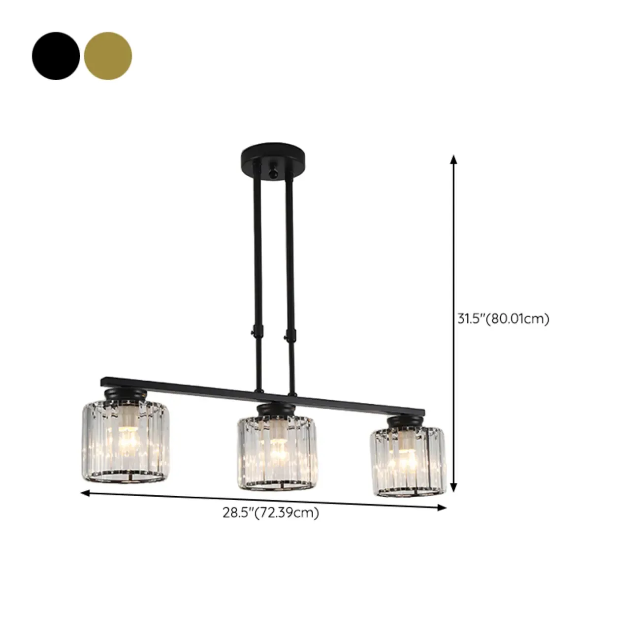 Golden 3-Light Glass LED Square Island Pendant Light