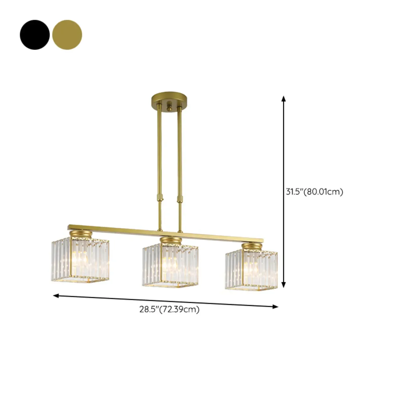 Golden 3-Light Glass LED Square Island Pendant Light