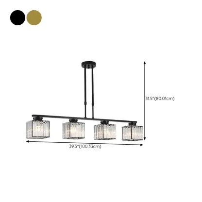 Golden 3-Light Glass LED Square Island Pendant Light