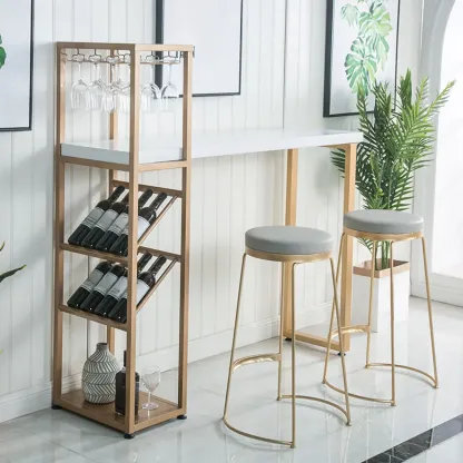 Glam White-Gold 2-Tier Shelves Bar Tables with Stemware Holders Image - 1