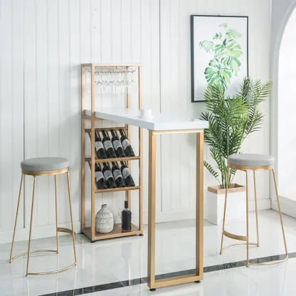 Glam White-Gold 2-Tier Shelves Bar Tables with Stemware Holders Image - 4