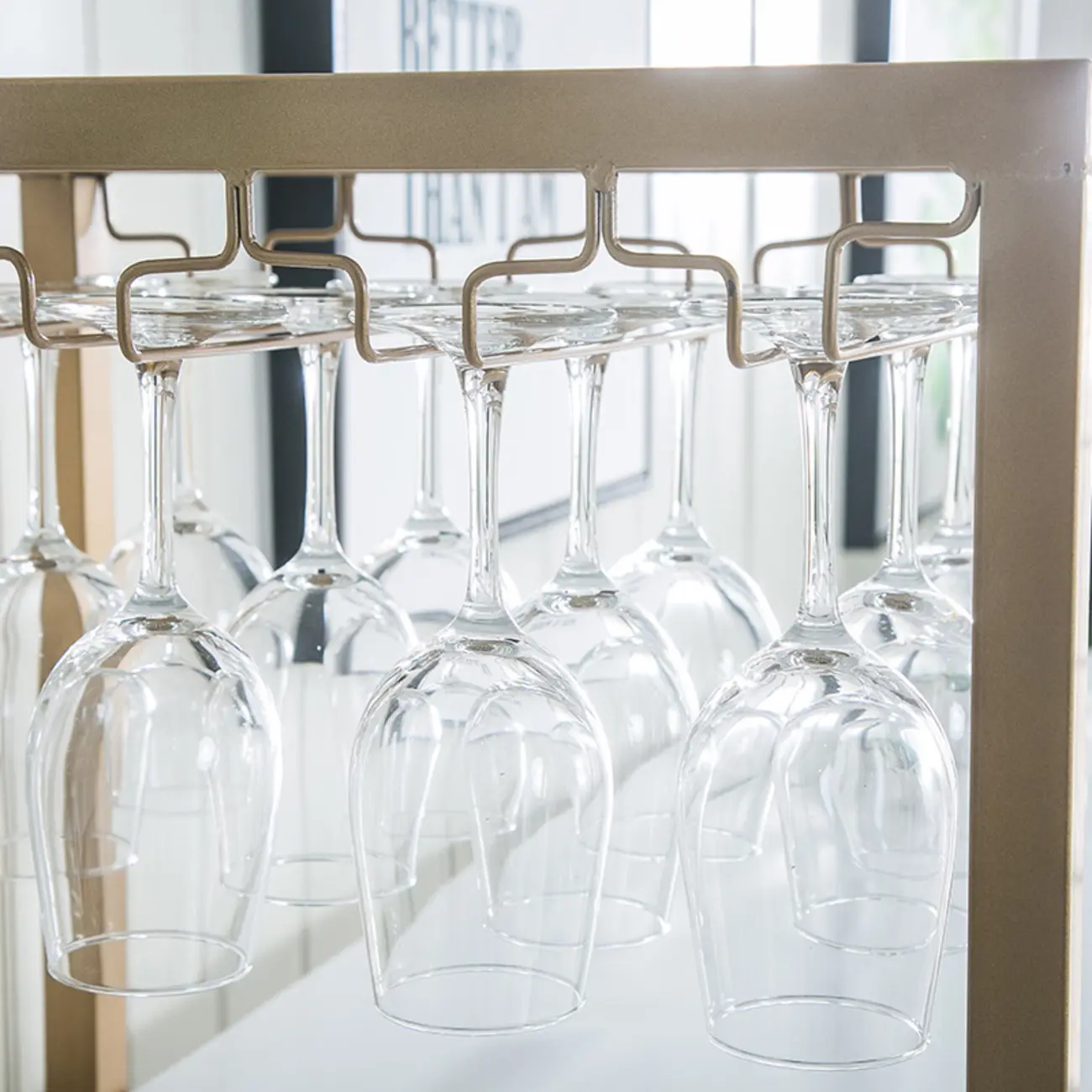 Glam White-Gold 2-Tier Shelves Bar Tables with Stemware Holders Image - 6 | homeyfad