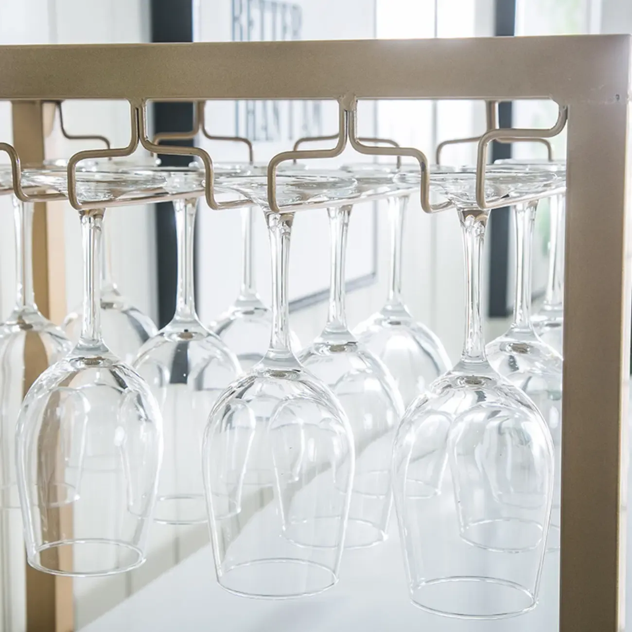 Glam White-Gold 2-Tier Shelves Bar Tables with Stemware Holders Image - 6