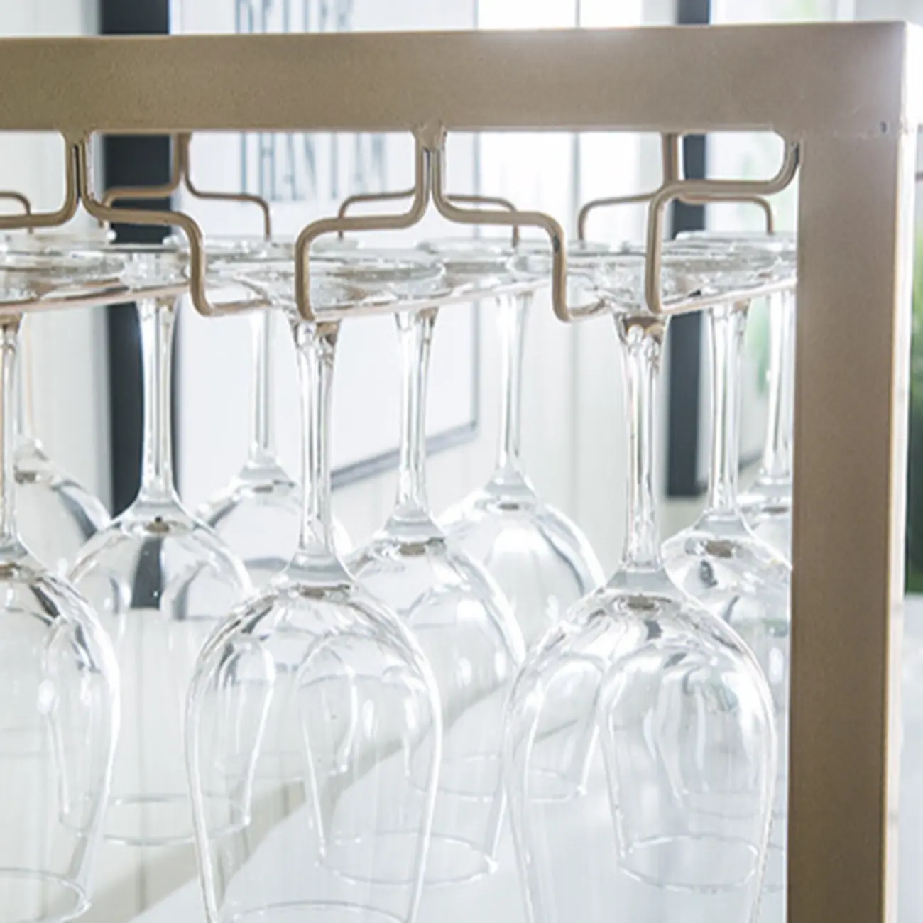 Glam White-Gold 2-Tier Shelves Bar Tables with Stemware Holders Image - 8 | homeyfad