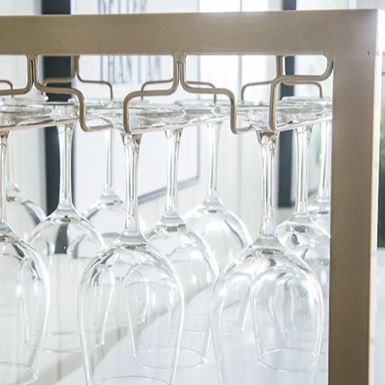 Glam White-Gold 2-Tier Shelves Bar Tables with Stemware Holders Image - 8