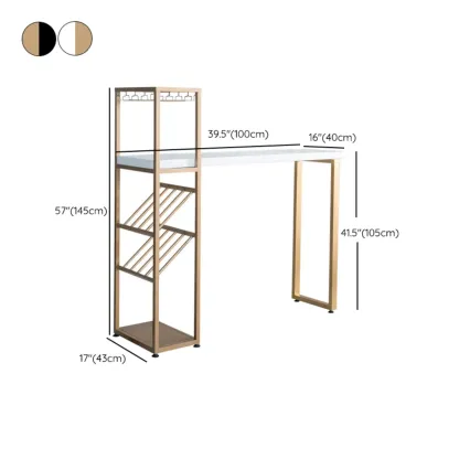 Glam White-Gold 2-Tier Shelves Bar Tables with Stemware Holders #size