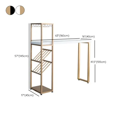 Glam White-Gold 2-Tier Shelves Bar Tables with Stemware Holders Image - 12